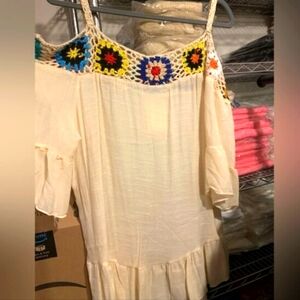 Beige Crochet Beach Bathing Suit Cover up NWT ONE SIZE 25" P2P